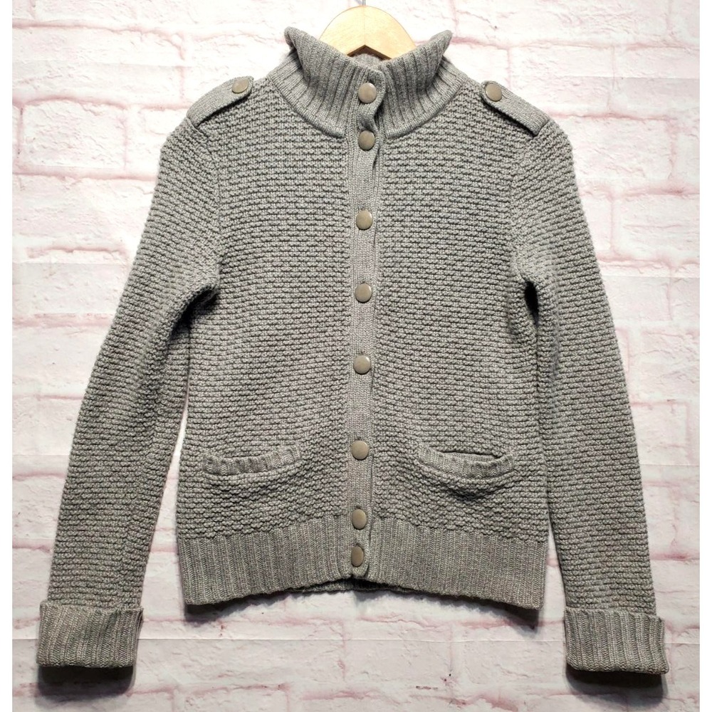 Talbots Sweater Women XS Gray Epaulet Wool Angora Blend Minimalist Cozy Textured